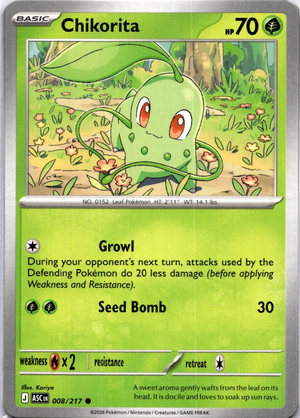 Pokemon Chikorita 008/217 Ascended Heroes Non Holo NM