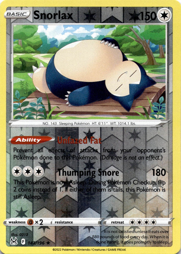 Pokemon Snorlax 143/196 Lost Origin Reverse Holo LP