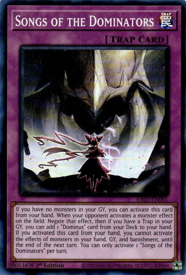 Yugioh Songs of the Dominators RA05-EN081 NA Print Super Rare 1st Edition NM