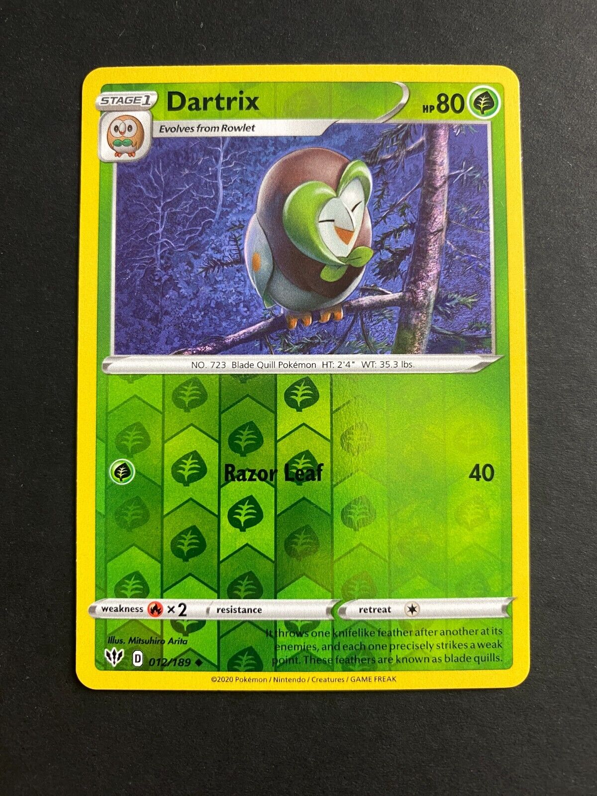 Pokemon Dartrix 012/189 Darkness Ablaze Reverse Holo NM