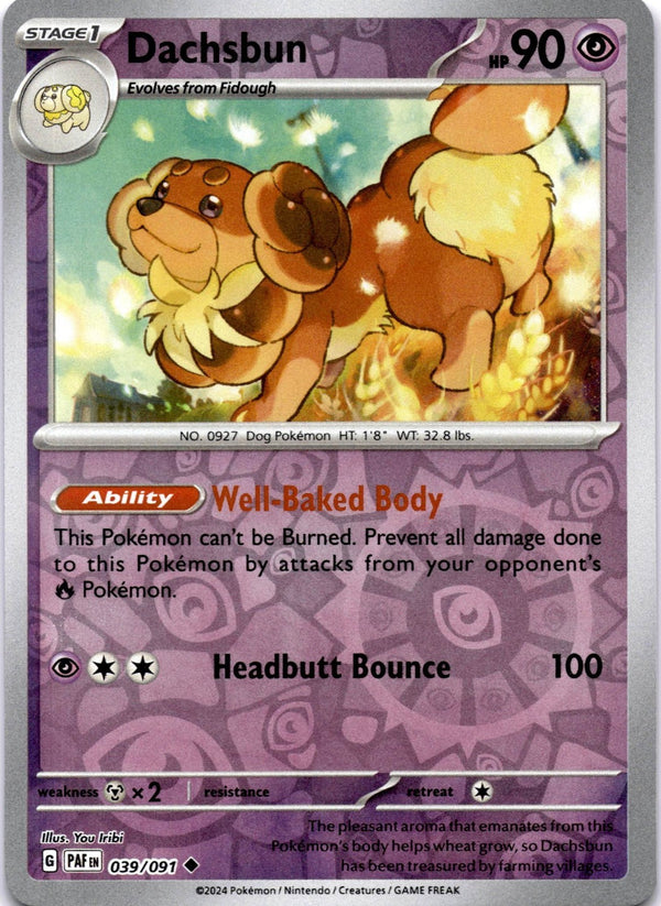 Pokemon Dachsbun 039/091 Paldean Fates Reverse Holo NM