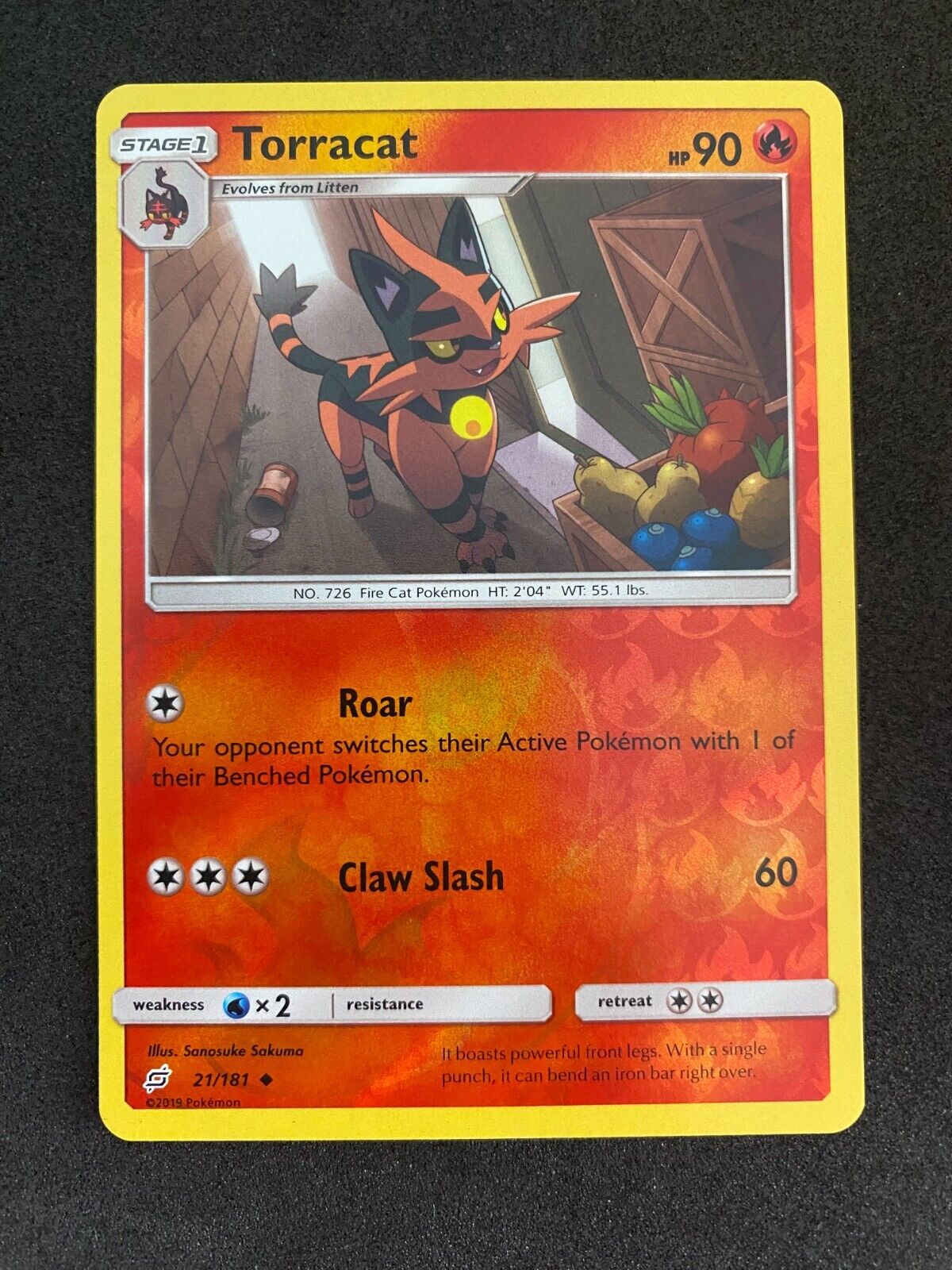 Pokemon Torracat 21/181 Team Up Reverse Holo VLP-NM