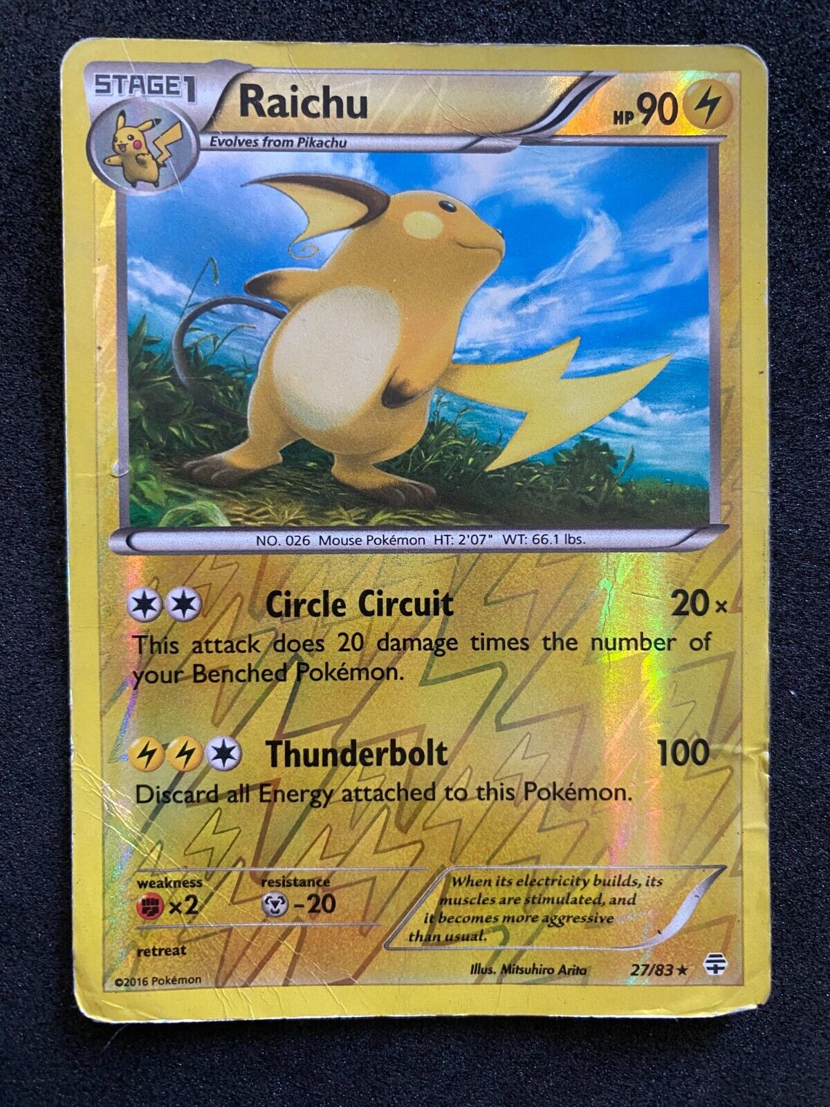 Pokemon Raichu 27/83 Generations Reverse Holo DAMAGED