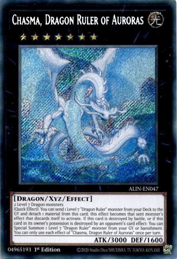 Yugioh Chasma, Dragon Ruler of Auroras ALIN-EN047 Secret Rare 1st Edition LP