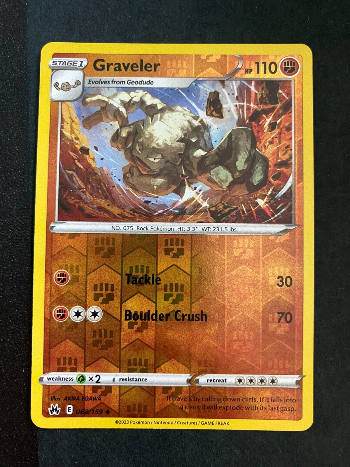 Pokemon Graveler 068/159 Crown Zenith Reverse Holo NM