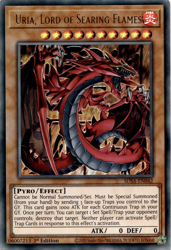 Yugioh Uria, Lord of Searing Flames SDSA-EN042 Ultra Rare 1st Edition NM