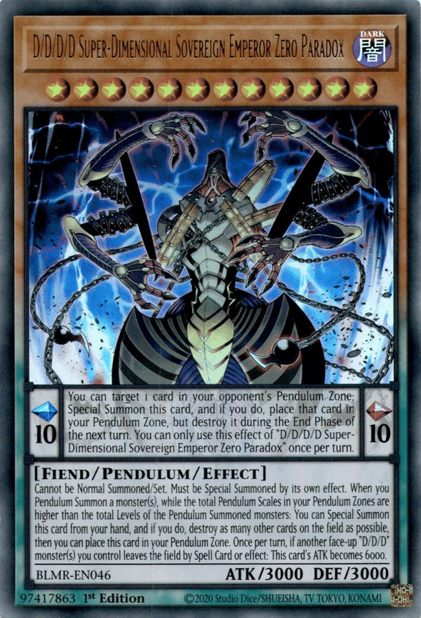 Yugioh D/D/D/D Super-Dimensional Sovereign Emperor Zero Paradox BLMR-EN046 NM
