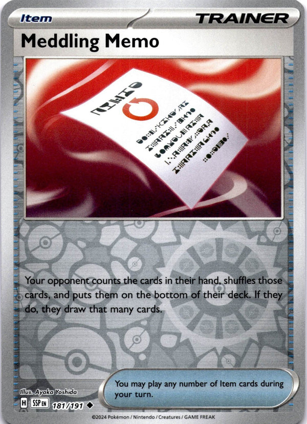 Pokemon Meddling Memo 181/191 Suring Sparks Reverse Holo NM