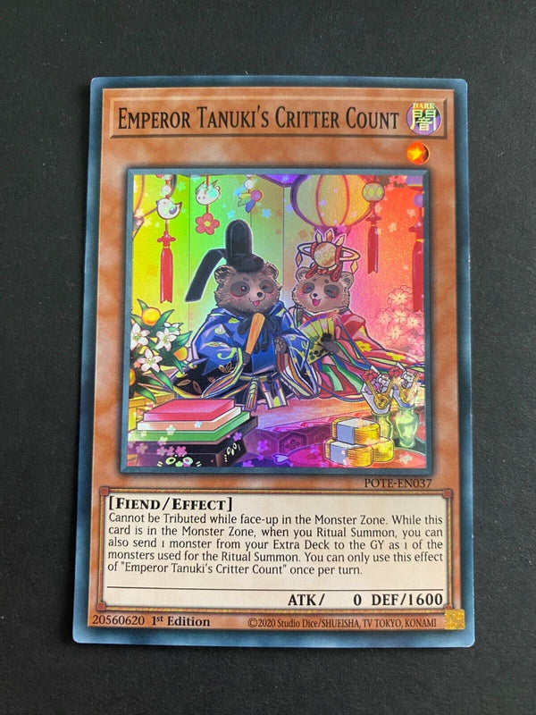 Yugioh Emperor Tanuki's Critter Count POTE-EN037 Super Rare 1st Edition LP