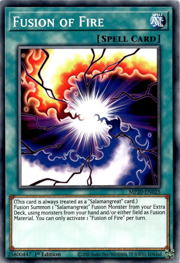 Yugioh Fusion of Fire MP20-EN025 Common 1st Edition NM