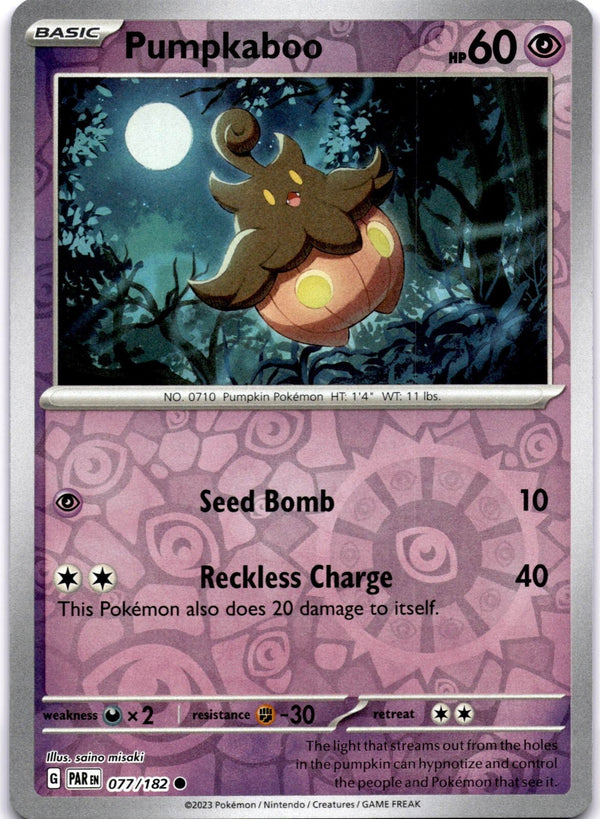 Pokemon Pumpkaboo 077/182 Paradox Rift Reverse Holo NM