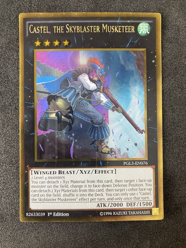 Yugioh Castel, the Skyblaster Musketeer PGL3-EN076 Gold Rare 1st Edition VLP