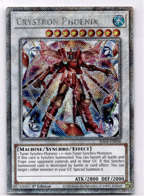 Yugioh Crystron Phoenix RA04-EN058 Platinum Secret Rare 1st Edition NM