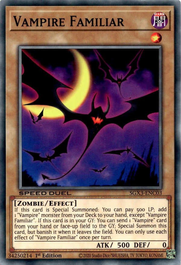 Yugioh Vampire Familiar SGX3-ENC03 Speed Duel Common 1st Edition NM