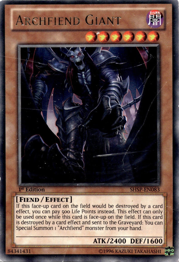 Yugioh Archfiend Giant SHSP-EN083 Rare 1st Edition DAMAGED