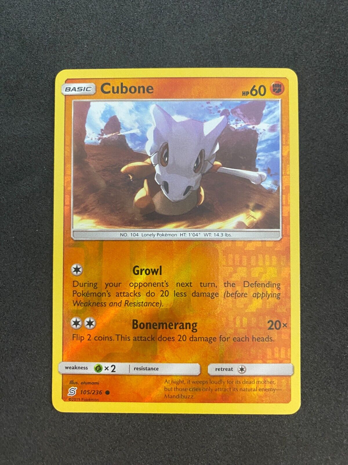 Pokemon Cubone 105/236 Unified Minds Reverse Holo VLP-NM