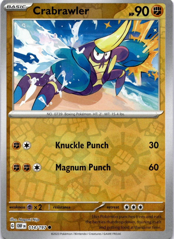 Pokemon Crabrawler 114/197 Obsidian Flames Reverse Holo NM