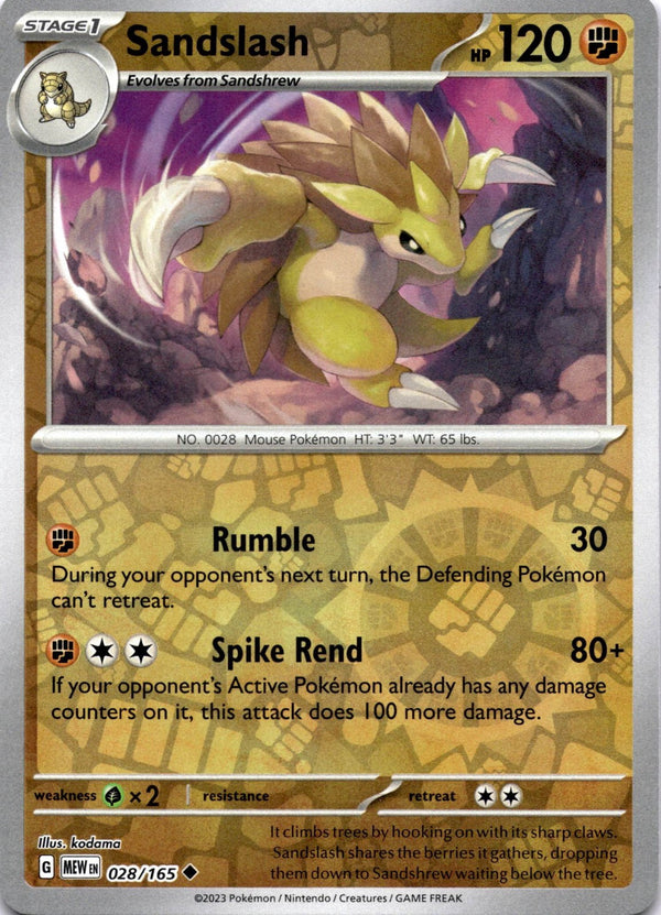 Pokemon Sandslash 028/165 Pokemon 151 Reverse Holo NM