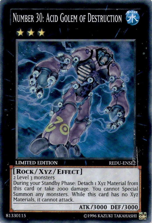 Yugioh Number 30: Acid Golem of Destruction REDU-ENSE2 Super Rare Limited Ed HP