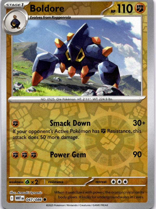 Pokemon Boldore 047/086 White Flare Reverse Holo NM