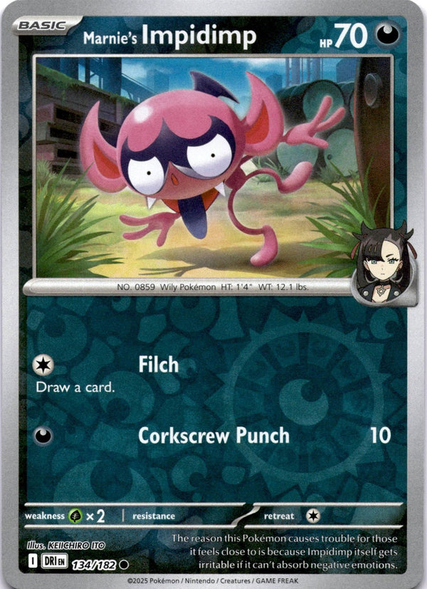 Pokemon Marnie's Impidimp 134/182 Destined Rivals Reverse Holo NM