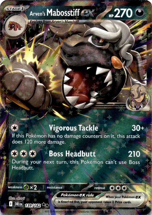 Pokemon Arven's Mabosstiff ex 139/182 Destined Rivals Full Art Holo NM