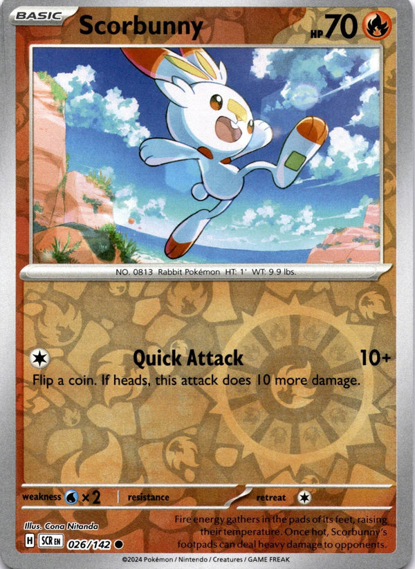 Pokemon Scorbunny 026/142 Stellar Crown Reverse Holo LP/NM
