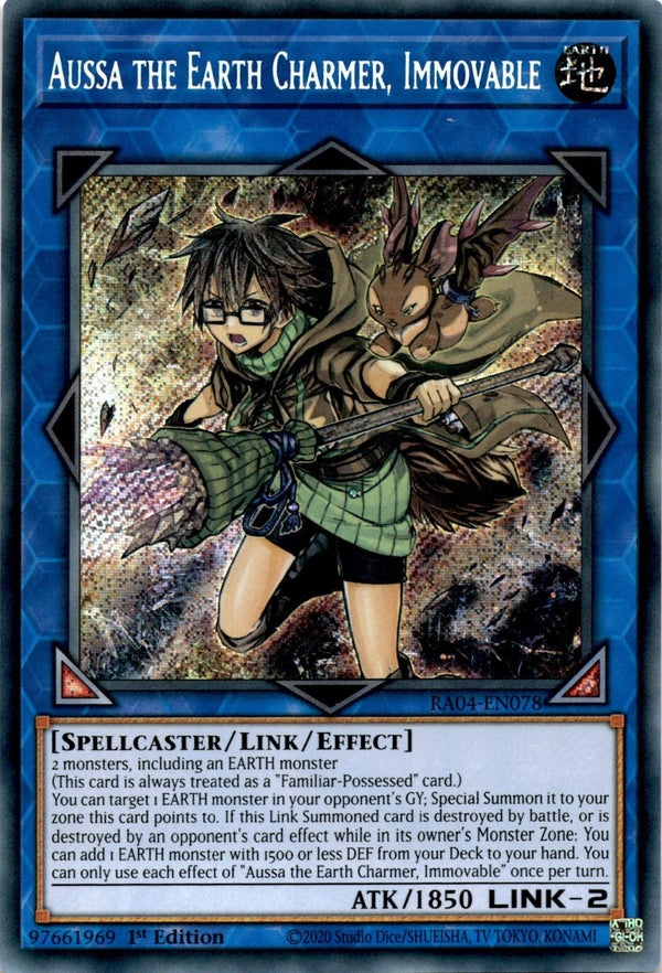Yugioh Aussa The Earth Charmer, Immovable RA04-EN078 Secret Rare 1st Edition LP