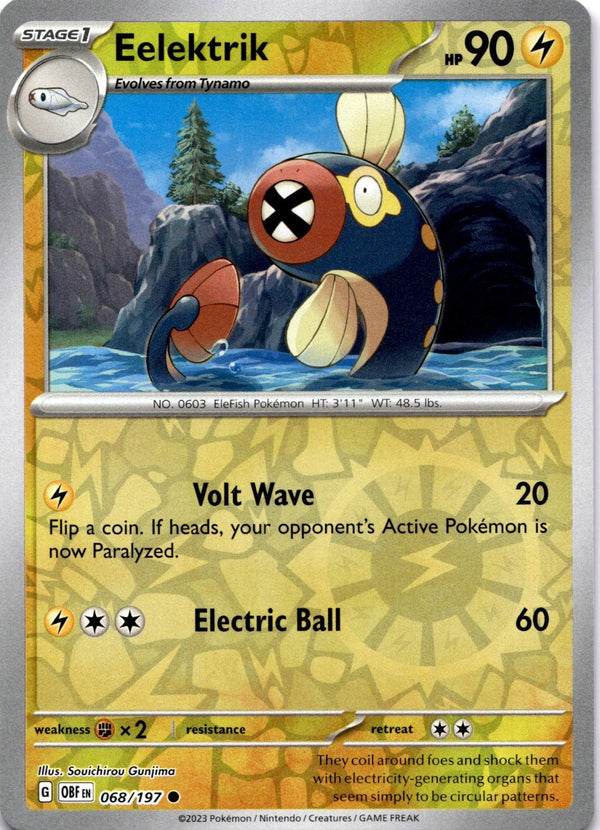 Pokemon Eelektrik 068/197 Obsidian Flames Reverse Holo NM