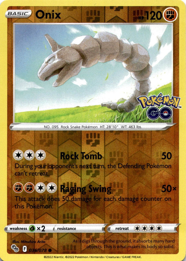 Pokemon Onix 036/078 Pokemon Go Reverse Holo NM