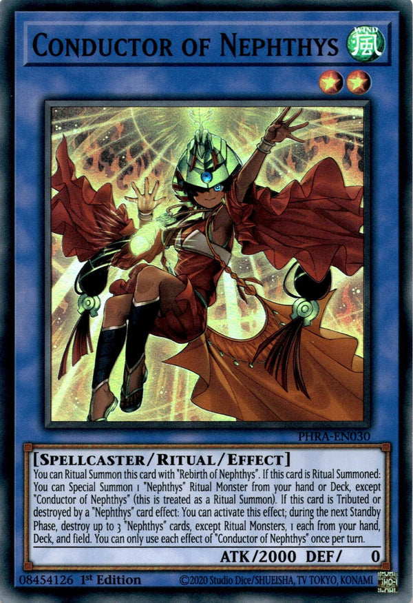 Yugioh Conductor of Nephthys PHRA-EN030 Super Rare 1st Edition NM