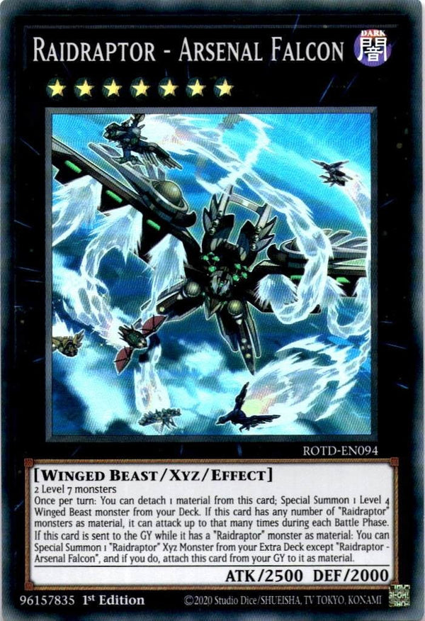 Yugioh Raidraptor - Arsenal Falcon ROTD-EN094 Super Rare 1st Edition LP