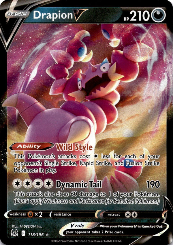 Pokemon Drapion V 118/196 Lost Origin Full Art Holo NM