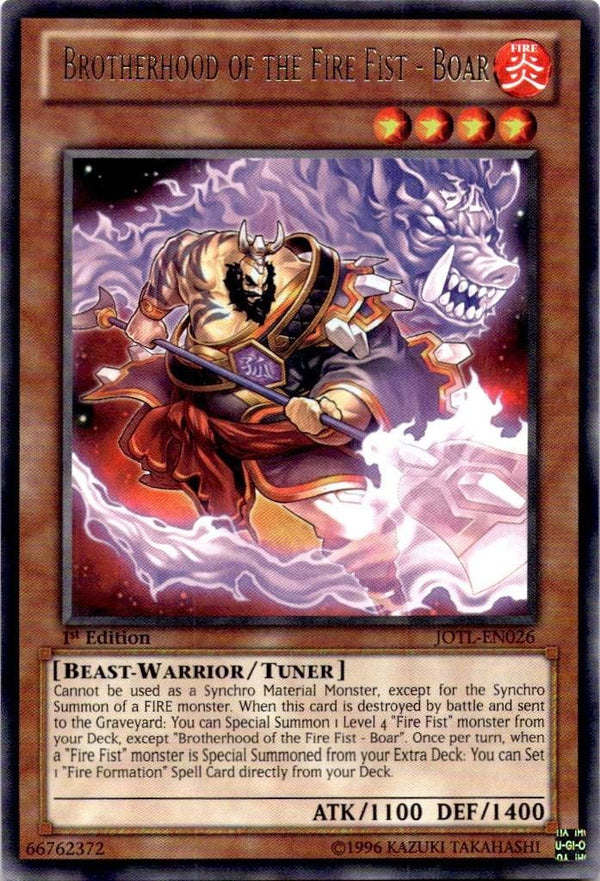 Yugioh Brotherhood of the Fire Fist - Boar JOTL-EN026 Rare 1st Edition NM