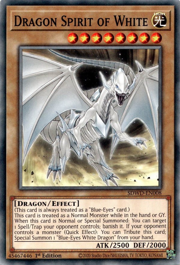 Yugioh Dragon Spirit of White SDWD-EN008 Common 1st Edition NM