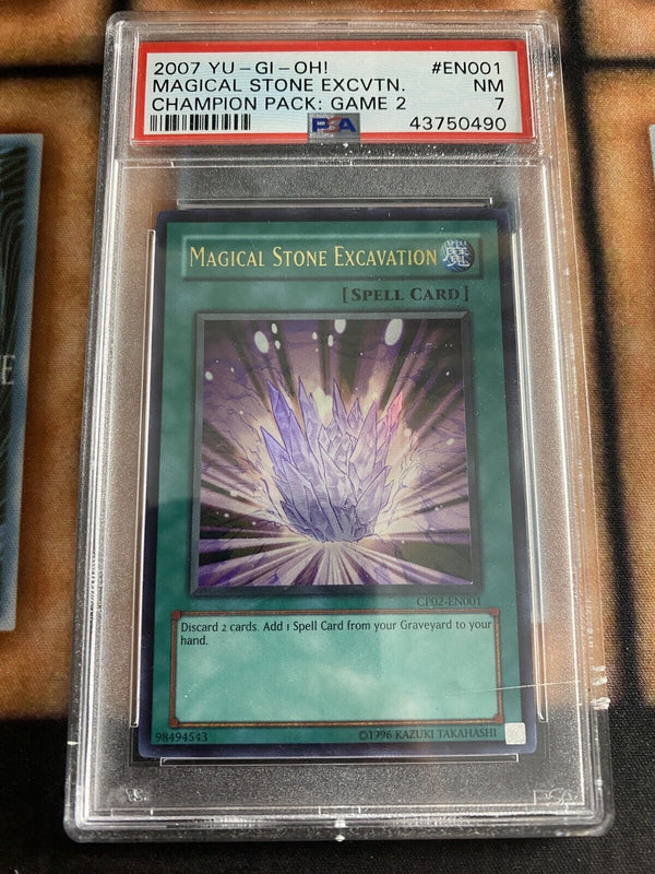 Yugioh Magical Stone Excavation CP02-EN001 Ultra Rare PSA 7 NM (Scratched Case)