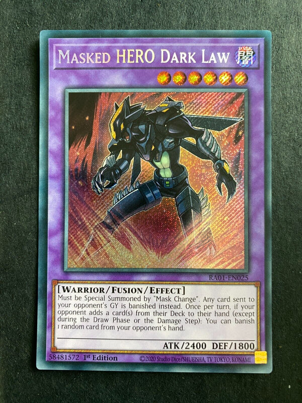 Yugioh Masked HERO Dark Law RA01-EN025 Secret Rare 1st Edition NM
