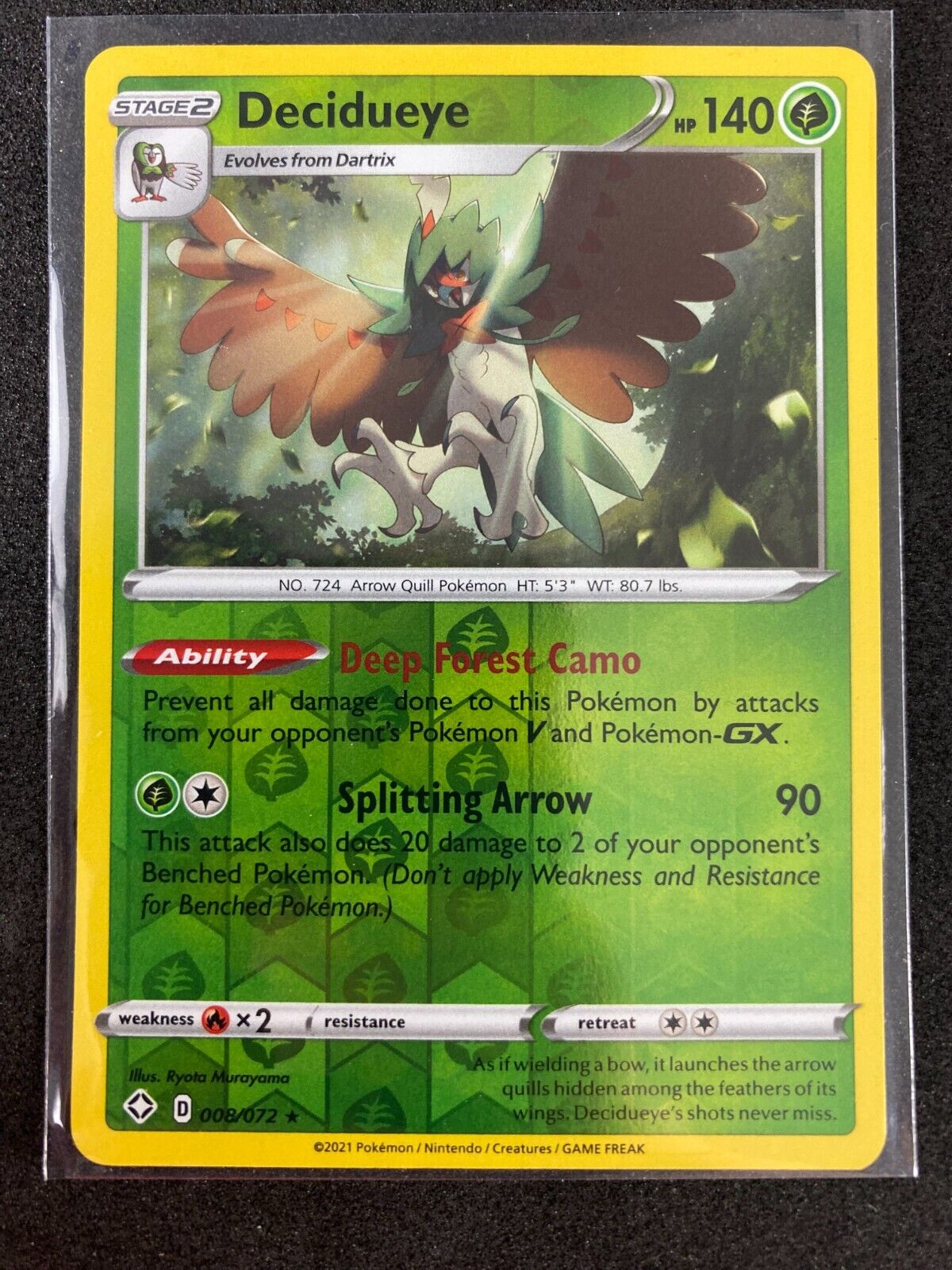 Pokemon Decidueye 008/072 Shining Fates Reverse Holo NM