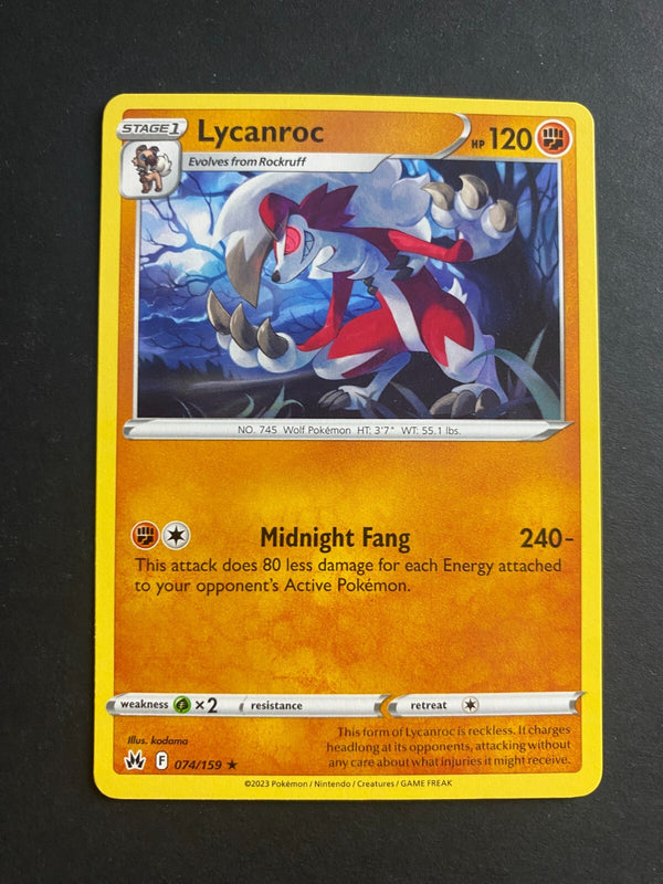 Pokemon Lycanroc 074/159 Crown Zenith Rare Non Holo VLP/NM