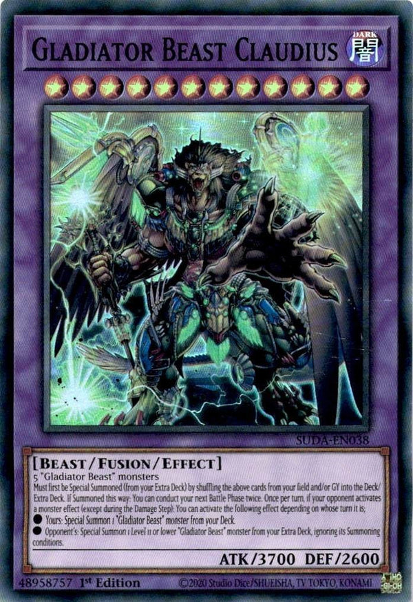 Yugioh Gladiator Beast Claudius SUDA-EN038 Super Rare 1st Edition NM