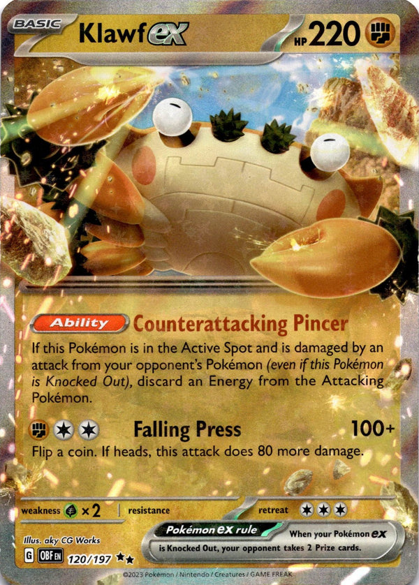 Pokemon Klawf EX 120/197 Obsidian Flames Full Art Holo MP