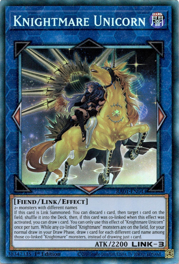 Yugioh Knightmare Unicorn RA01-EN043 Collector’s Rare Alt Art 1st Edition NM