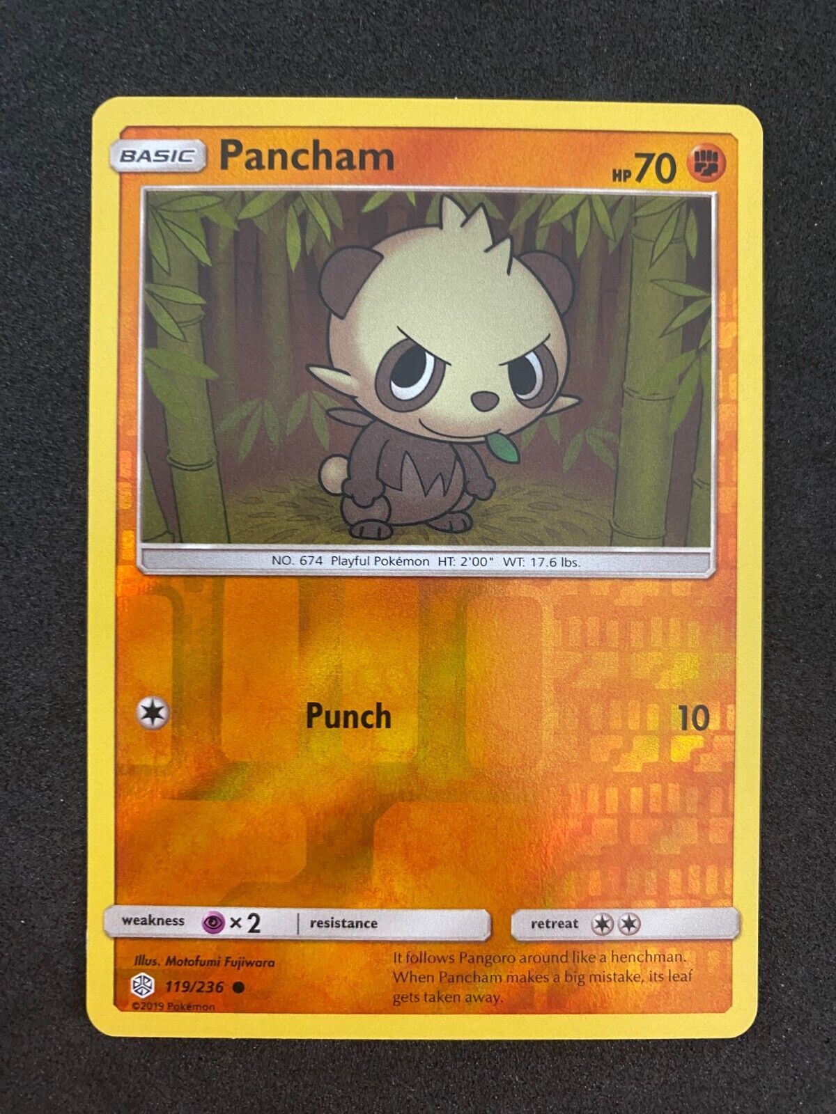 Pokemon Pancham 119/236 Cosmic Eclipse Reverse Holo NM