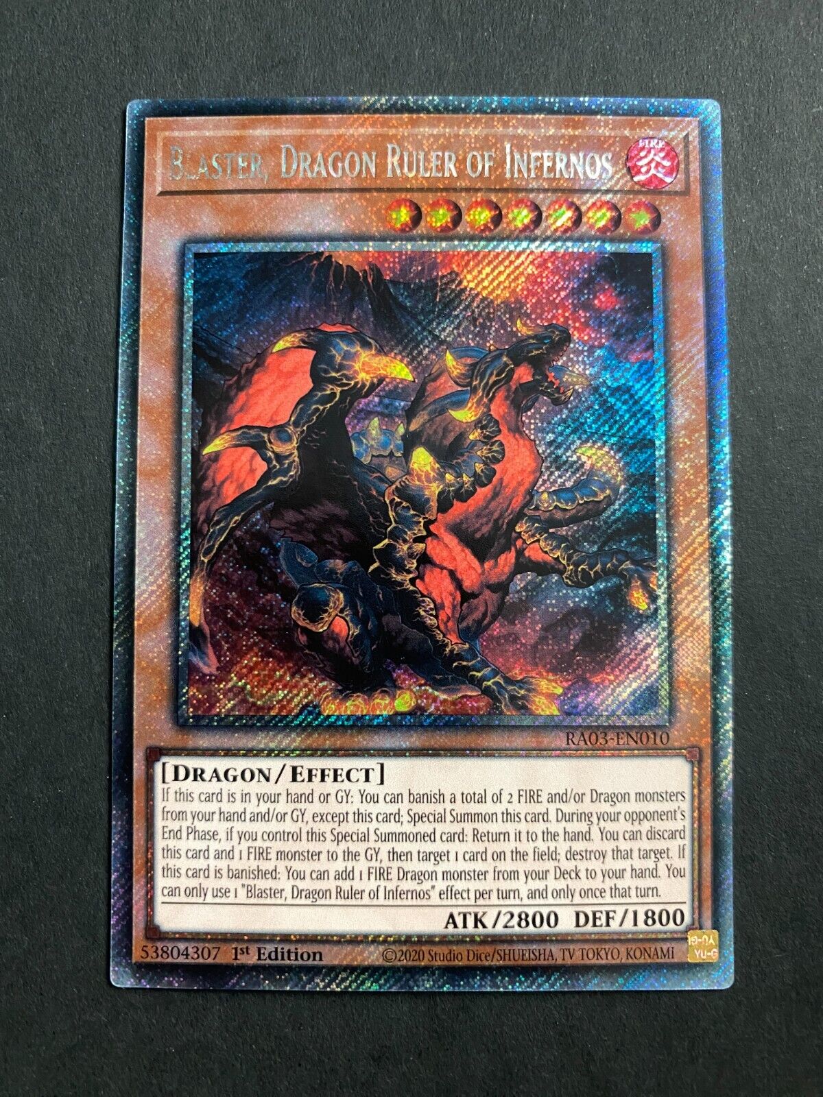 Yugioh Blaster, Dragon Ruler of Infernos RA03-EN010 Platinum Secret Rare NM