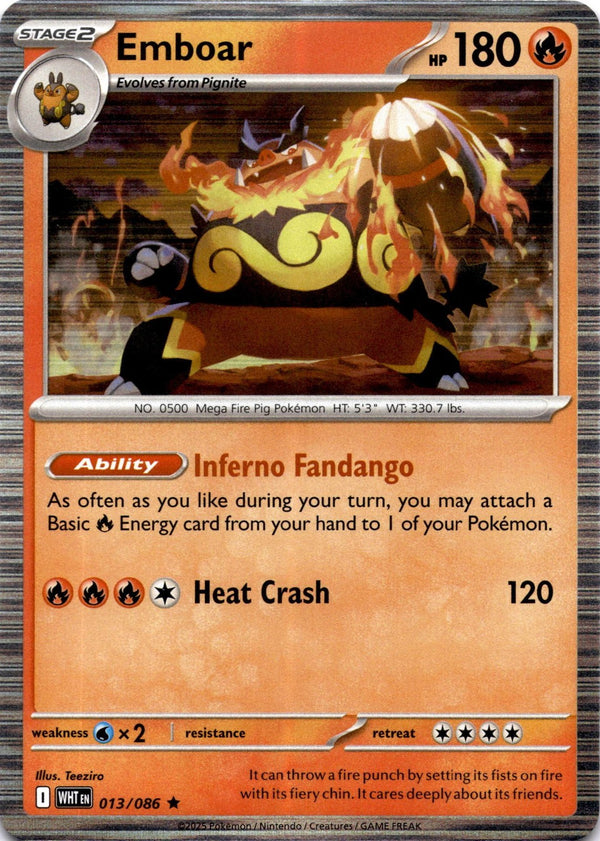 Pokemon Emboar 013/086 Black Bolt Holo NM