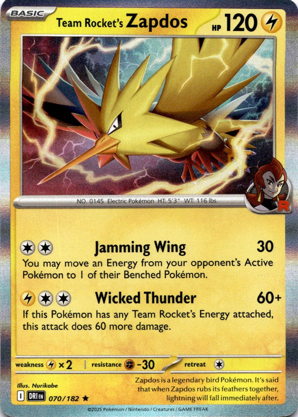 Pokemon Team Rocket's Zapdos 070/182 Destined Rivals Holo NM