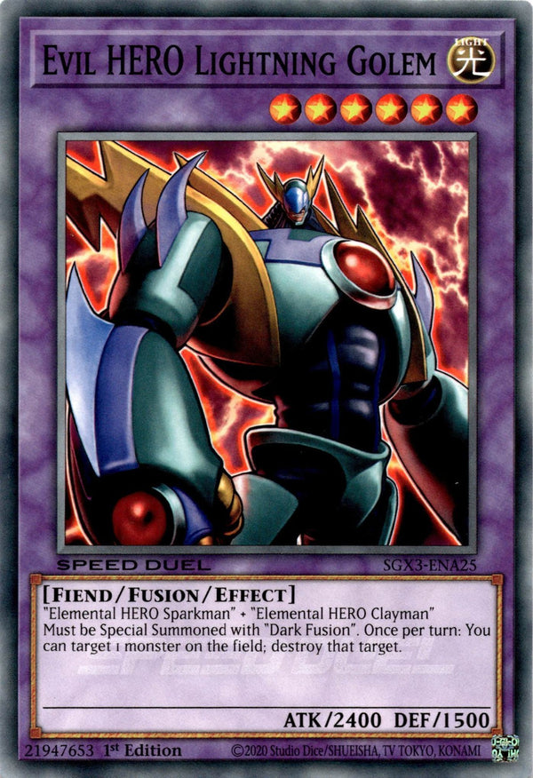Yugioh Evil HERO Lightning Golem SGX3-ENA25 Speed Duel Common 1st Edition NM