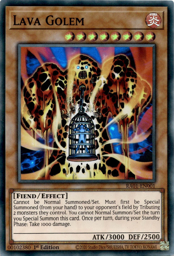 Yugioh Lava Golem RA01-EN001 Super Rare 1st Edition DAMAGED (CREASES)
