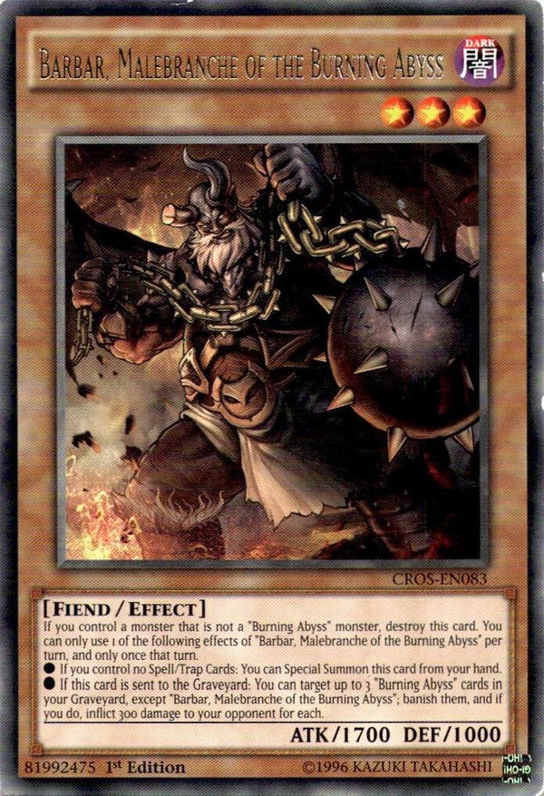Yugioh Barbar, Malebranche of the Burning Abyss CROS-EN083 Rare 1st Edition HP