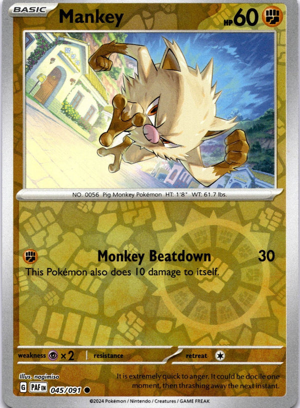 Pokemon Mankey 045/091 Paldean Fates Reverse Holo NM